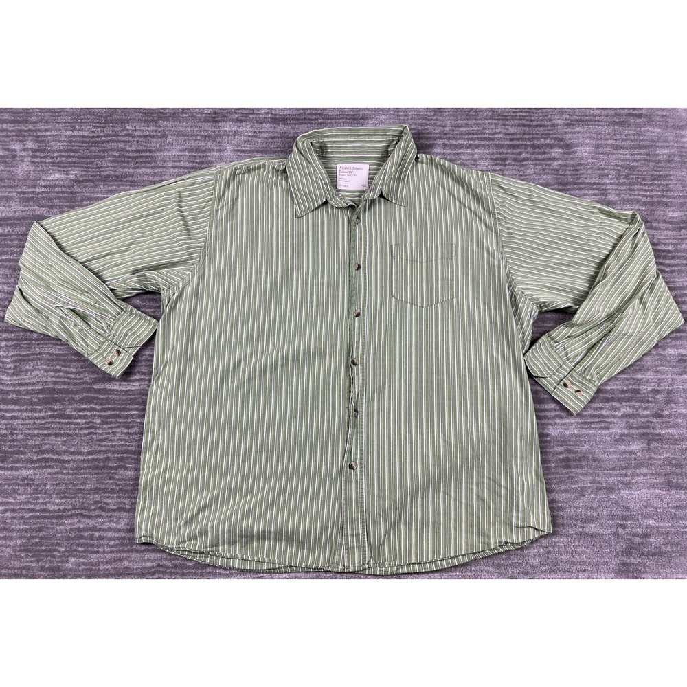 Wrangler Button Down Shirt Mens 2XL Green Striped Long Sleeve Cotton JLS3HQG
